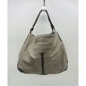 BOTTEGA VENETA Leather Hobo Shoulder Tote Bag Gray Large